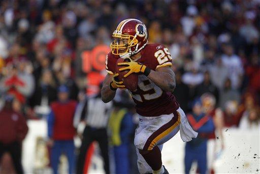 Washington Redskins running back Roy Helu (29) during the second half of an NFL football game against the New England Patriots on Sunday, Dec. 11, 2011 in Landover, Md. 
