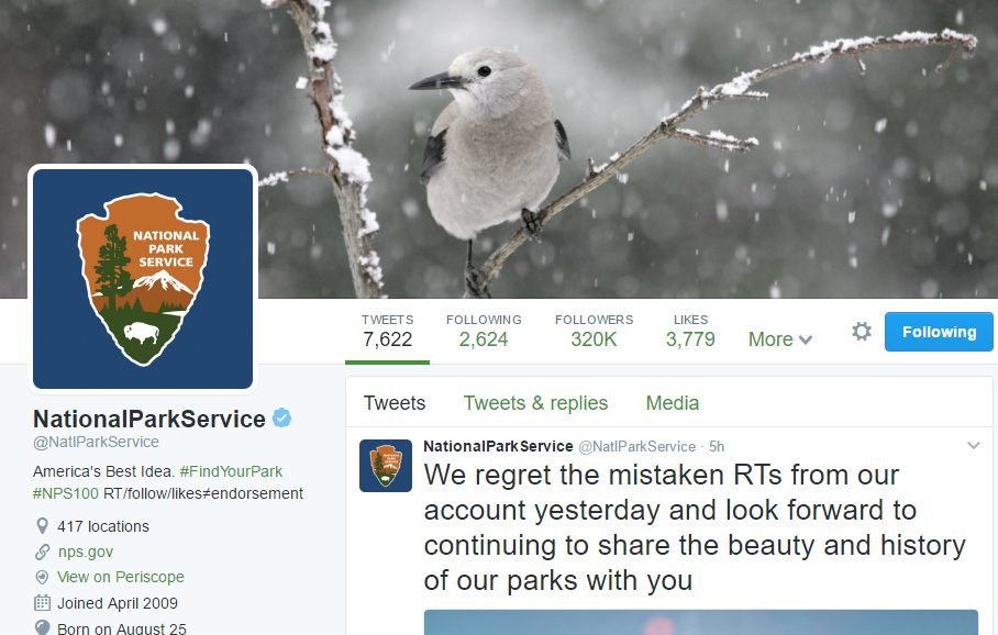 National Park Service apologizes for Twitter messages about Trump’s inauguration