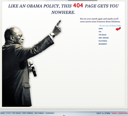 Cain even has a quip for lost web surfers