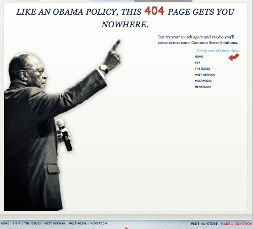 Cain even has a quip for lost web surfers