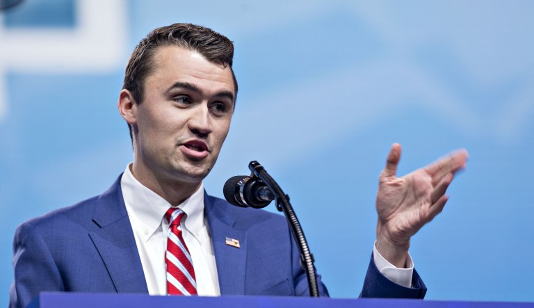 Charlie Kirk, founder of Turning Point USA, speaks at the National Rifle Association Institute for Legislative Action Leadership Forum during the NRA annual meeting in Dallas, Texas, on Friday, May 4, 2018.