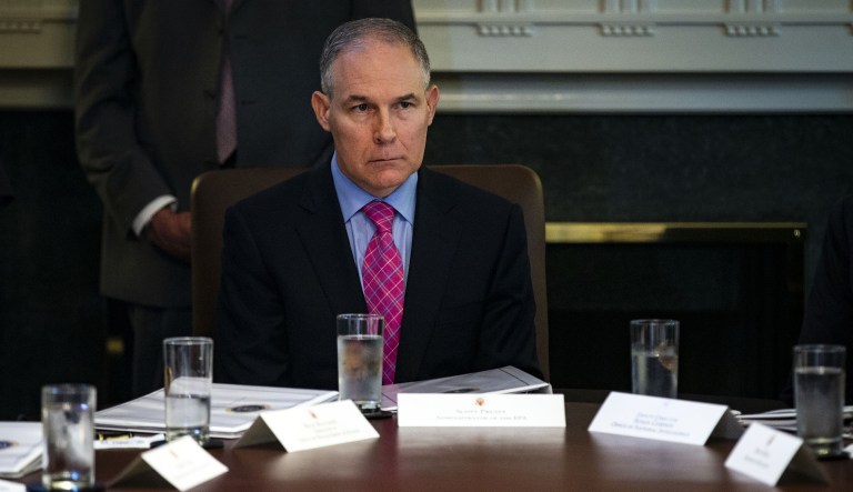 Scott Pruitt, administrator of the Environmental Protection Agency, listens during a Cabinet meeting.