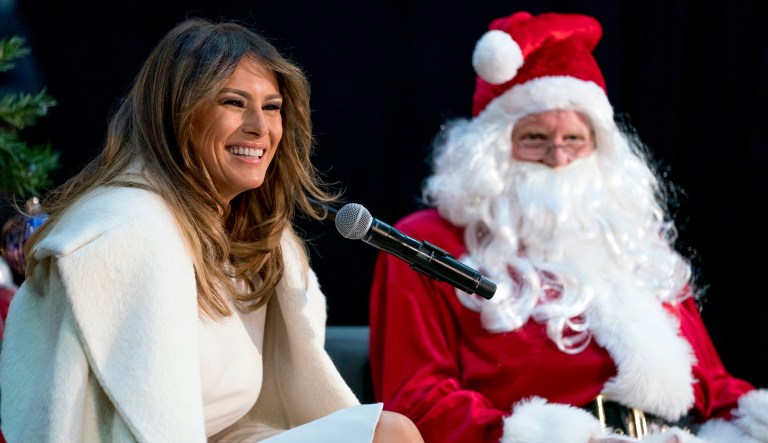 First lady Melania Trump, accompanied by Santa Claus, took questions from children Thursday before reading 