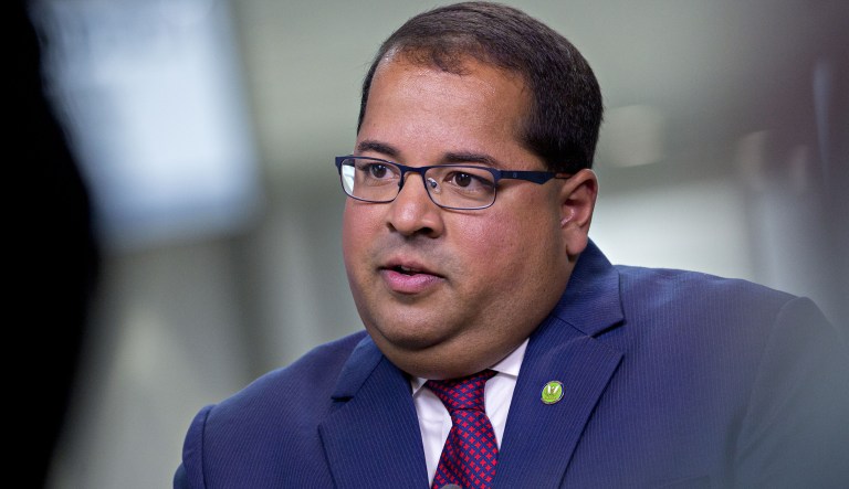 Neil Chatterjee of the Federal Energy Regulatory Commission speaks during a Bloomberg Television interview at the World Gas Conference in Washington, D.C., U.S, on Tuesday, June 26, 2018. 