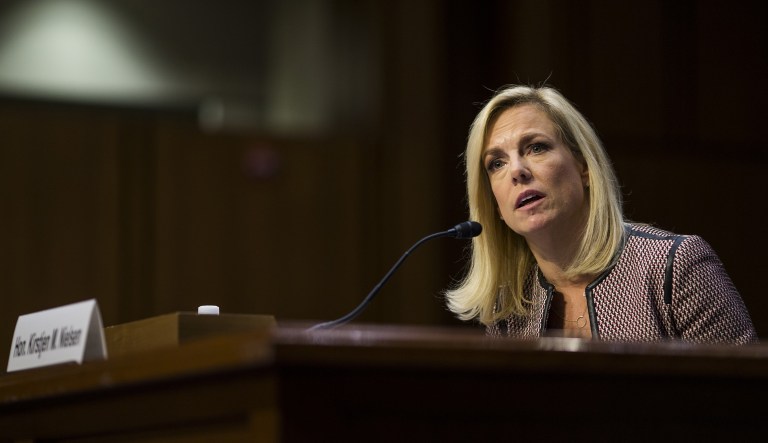 A DHS spokesperson said Nielsen has met with the Republican Study Committee, Republican Main Street Partnership, House Majority Leader Kevin McCarthy's working group, and six senators in the two days since testifying before the Senate Judiciary Committee.(Zach Gibson/Bloomberg)