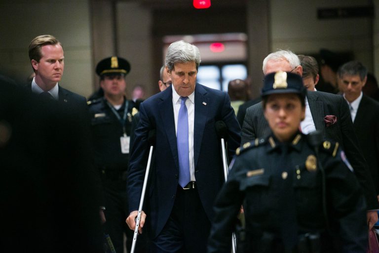 Secretary of State John Kerry leaves a classified briefing for all House members on Capitol Hill, in Washington, Wednesday, July 22, 2015, to speak about the deal reached to curb Iran's nuclear program. (Graeme Jennings/Washington Examiner)