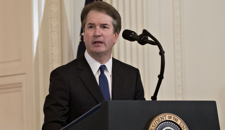 Brett Kavanaugh, appeals court judge, speaks after being nominated as an associate justice of the U.S. Supreme Court by U.S. President Donald Trump, not pictured, during a ceremony in the East Room of the White House in Washington, D.C., U.S., on Monday, July 9, 2018. TrumpÂ said he would nominate Kavanaugh for a seat on the U.S. Supreme Court, a choice that could create the most conservative court in generations and threaten landmark rulings including the Roe v. Wade abortion-rights decision.