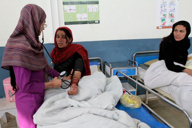 Afghan women and their newborns rest in the maternity ward of Ahmad Shah Baba District Hospital in Kabul, Afghanistan on Monday, Feb. 24, (AP Photo/Cassandra Vinograd)