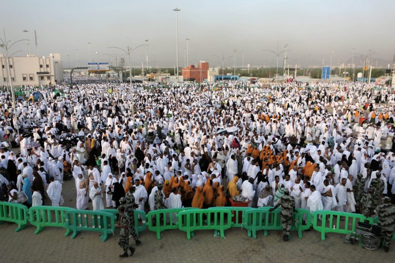 Muslim pilgrims gather at the Plain of Arafat during the annual pilgrimage, known as the hajj, near Mecca, Saudi Arabia, Friday, Oct. 3, 2014. An estimated 2 million Muslims are streaming into a sprawling tent city near Mecca for the annual hajj pilgrimage. (AP Photo/Khalid Mohammed)