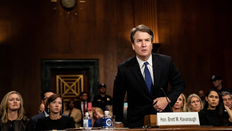 Brett Kavanaugh arrives for a Senate Judiciary Committee hearing in Washington.
