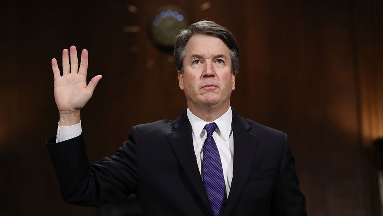 Brett Kavanaugh is sworn in during a Senate Judiciary Committee hearing in Washington.