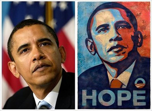 The original Associated Press photograph of Barack Obama and Shepard Fairey's 