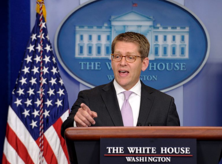   White House Press Secretary Jay Carney speaks during the daily briefing at the White House in Washington, Monday, June 11, 2012. (AP Photo/Susan Walsh)  
