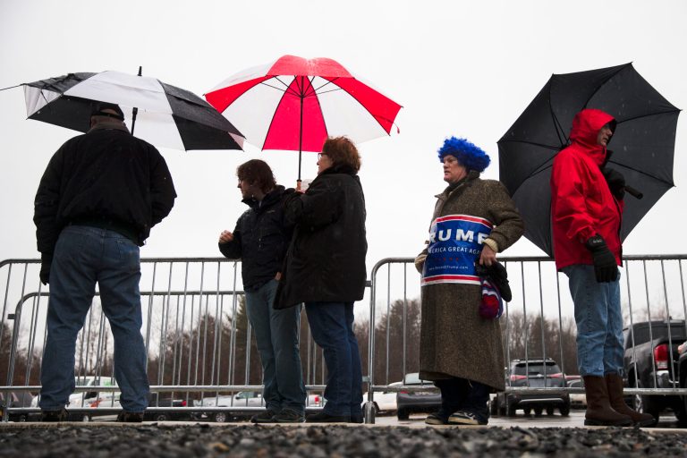 Trump's supporters faced 30-degree weather, heavy snow and unplowed roads. (AP Photo/Matt Rourke)