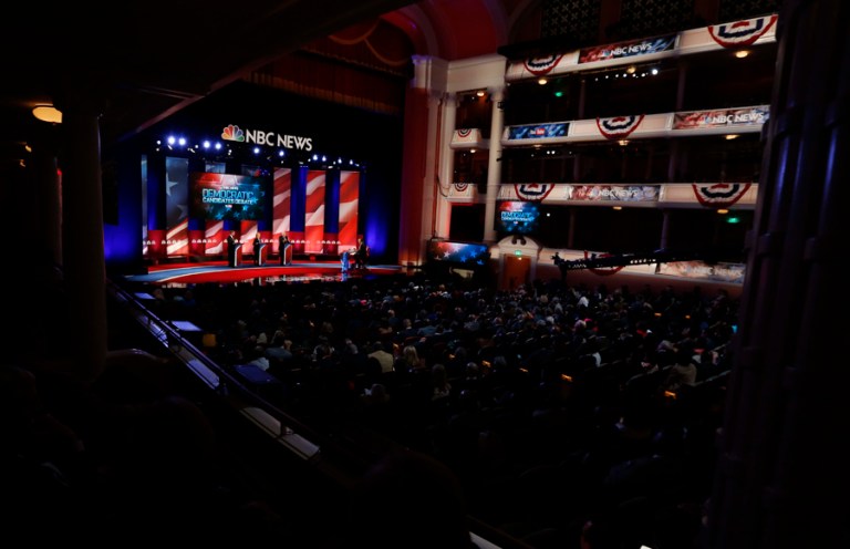 Ratings data for the first three Democratic debates, which began in October, show that the events are averaging 10.6 million viewers. Full ratings for Sunday night's debate weren't available as of mid-day Monday. (AP photo/Stephen Morton)