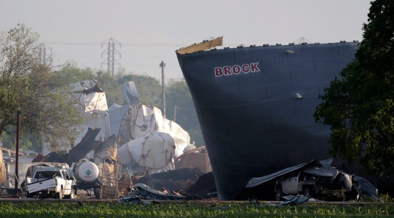 File - This April 18, 2013 file photo shows mangled debris of a fertilizer plant after an explosion leveled the plant in West, Texas. The first bill drafted by Texas lawmakers in response to the West fertilizer plant explosion that killed 15 people got an icy reception Tuesday, July 1, 2014, from Republicans who said the tougher proposed regulations would overburden storage facilities with complexities and cost. (AP Photo/Charlie Riedel, File)