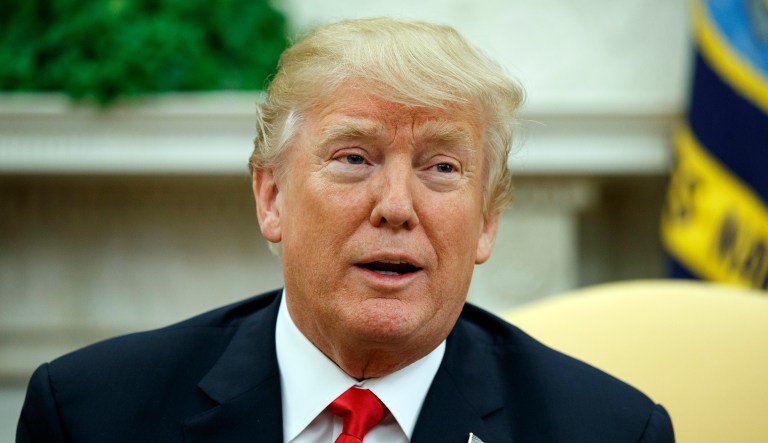 President Trump speaks during a meeting with Swedish Prime Minister Stefan Lofven in the Oval Office of the White House Tuesday in Washington, D.C. Trump said that he was optimistic that the talks between North and South Korea could lead to talks between Washington and North Korea as well. (AP Photo/Evan Vucci)