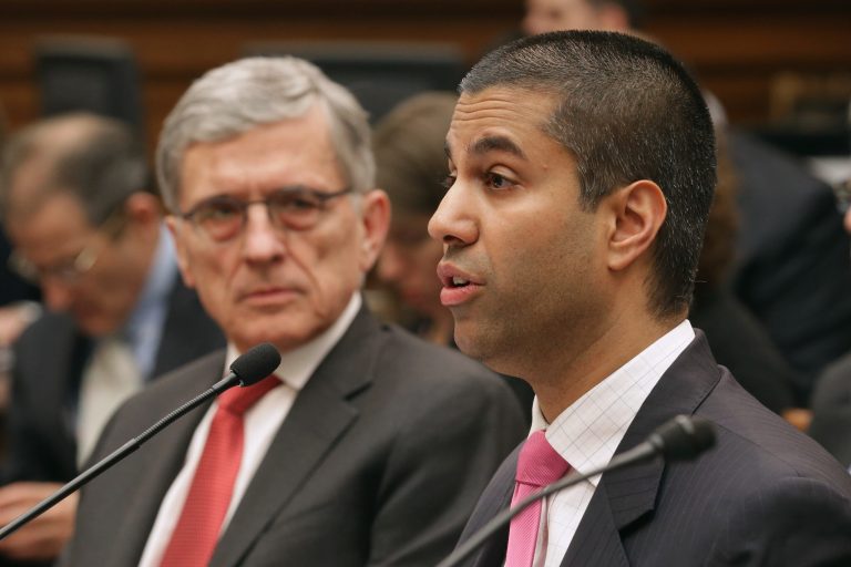 Federal Communications Commission Commissioner Ajit Pai, right, and FCC Chairman Tom Wheeler testify before the House Judiciary Committee about Internet regulation. (Chip Somodevilla/Getty Images)