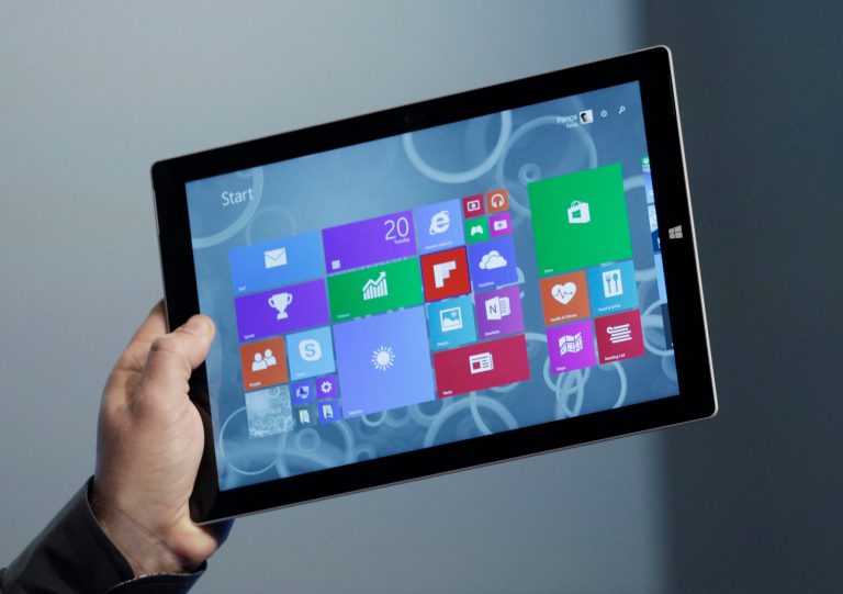 Panos Panay, Microsoft's vice president for surface computing, introduces the Surface Pro 3 tablet device at a media preview, Tuesday, May 20, 2014 in New York. The device will have a screen measuring 12 inches diagonally, up from 10.6 inches in previous models. Microsoft says it's also thinner and faster than before.  (AP Photo/Mark Lennihan)