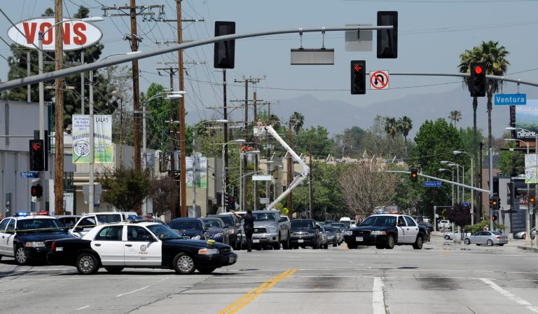 The Los Angeles Police Department is also assisting with the bomb threat investigation. (AP Photo/Gus Ruelas)