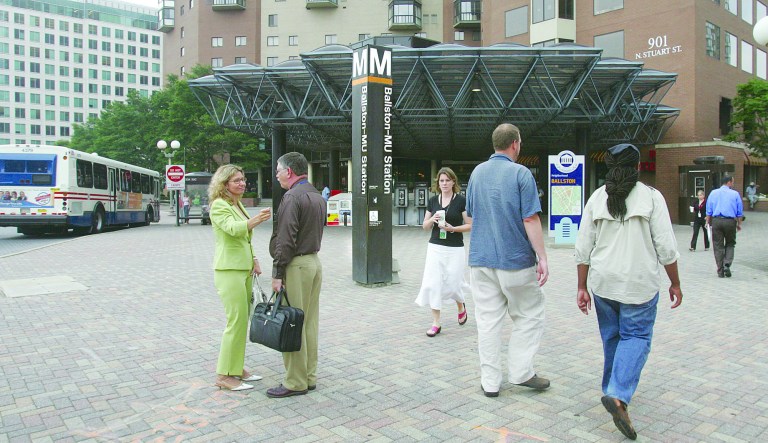 Published: No Published Caption
Original: Brig Cabe/Examiner     The Ballston Metrorail entrance in front of the Ballston Metro Center, in the Ballston section, on july 12, 2006 in Arlington Virginia.