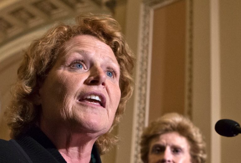 FILE - In this June 10, 2013 file photo, Sen. Heidi Heitkamp, D-N.D. speaks during a news conference on Capitol Hill in Washington. The SenateÃ?s record-setting 20 women, emboldened by their recent political and legislative successes, are determined to swell their ranks this November. TheyÃ?re providing campaign and fundraising help to the Republican and Democratic female candidates from West Virginia, Kentucky, Georgia and Oregon looking to smash a few glass ceilings, and hopefuls from Michigan and Hawaii eyeing an all-female Senate lineup. (AP Photo/J. Scott Applewhite, File)
