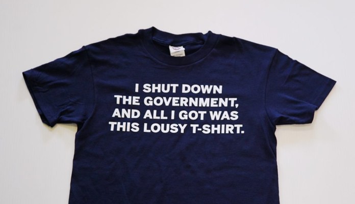 After the government shutdown was resolved on Monday, the National Republican Senatorial Committee hand out some clothes which said: "I shut down the government, and all I got was this lousy T-shirt." (Photo via NRSC)