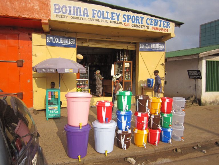 According to local reports the sale of water buckets has increased dramatically, because they are used by Liberian people to fill with disinfectant and to wash their hands to prevent the spread of the deadly Ebola virus,  in the city of Monrovia, Liberia, Monday, Aug. 4, 2014. Dozens of local doctors and medical staff are among the dead, as foreign aid workers are arriving to help fight the Ebola outbreak and the Liberian government Information Minister Lewis Brown announced that all Ebola victims are to be cremated as fears rise that the disease could spread with bodies being buried in residential areas. (AP Photo / Jonathan Paye-Layleh)
