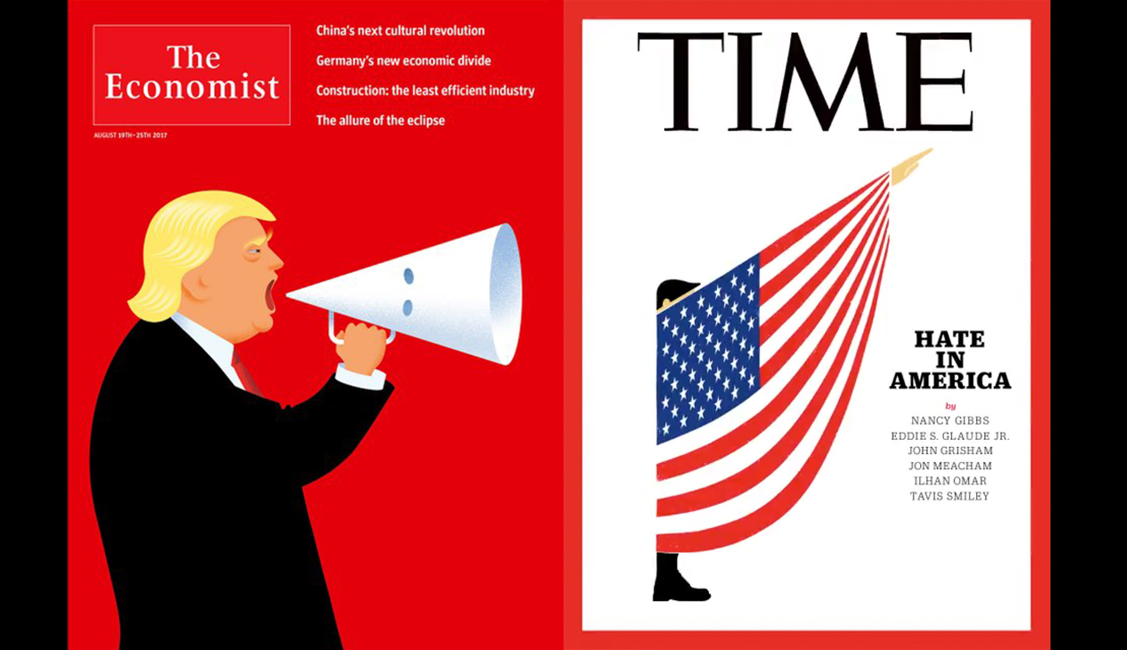 Economist cover features Trump holding bullhorn shaped like KKK hood