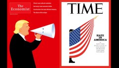 Economist cover features Trump holding bullhorn shaped like KKK hood