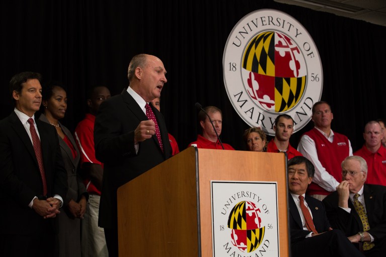 Big Ten Director James Delaney speaks at a press conference about the University of Maryland joining the conference. (Graeme Jennings/Examiner)