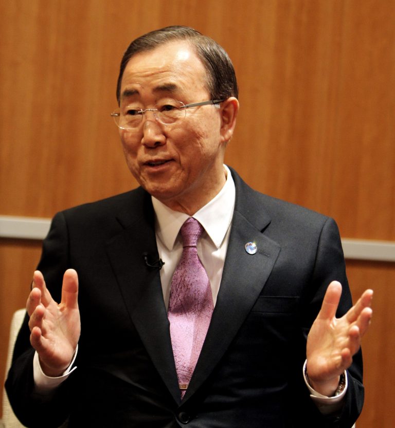   U.N. Secretary-General Ban Ki-moon speaks to a journalist during an exclusive interview with the Associated Press, in Doha, Qatar,Wednesday, Dec. 5, 2012. Ban has hinted that he would not favor an asylum deal for Syrian President Bashir Assad as a way to end the country's civil war. (AP Photo/Osama Faisal)  