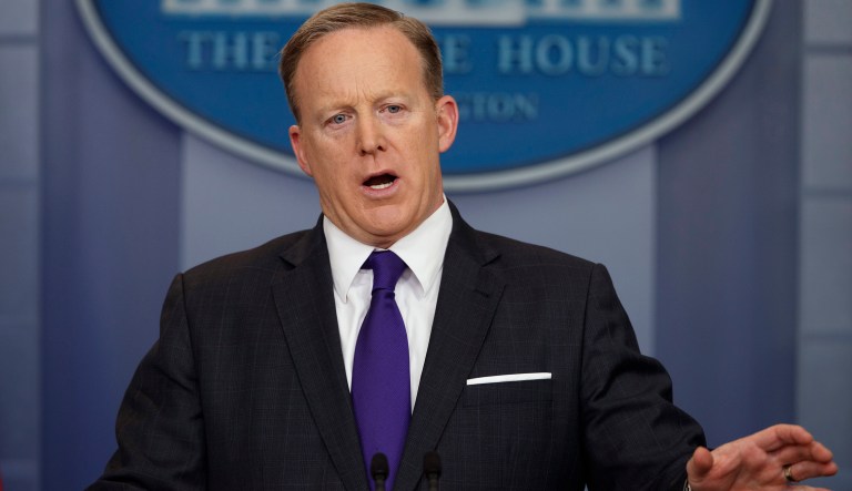 White House press secretary Sean Spicer's office issued the Monday statement, which warned the government of Syrian President Bashar Assad against conducting a chemical attack on its citizens. (AP Photo/Evan Vucci)