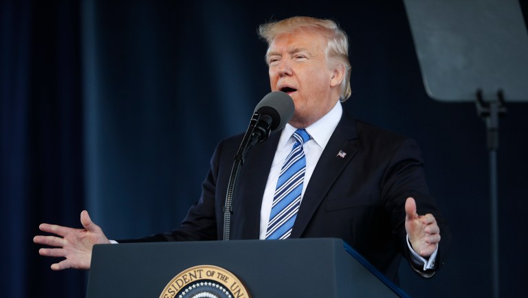 President Trump, in his commencement address, said America worships God, not government. (AP Photo/Pablo Martinez Monsivais)