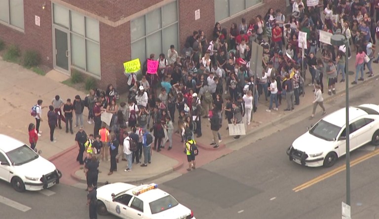 Video taken of the protests shows groups of students in several different areas around Denver marching in opposition to the administration's decision to end the program. (@channel2kwgn/Twitter)