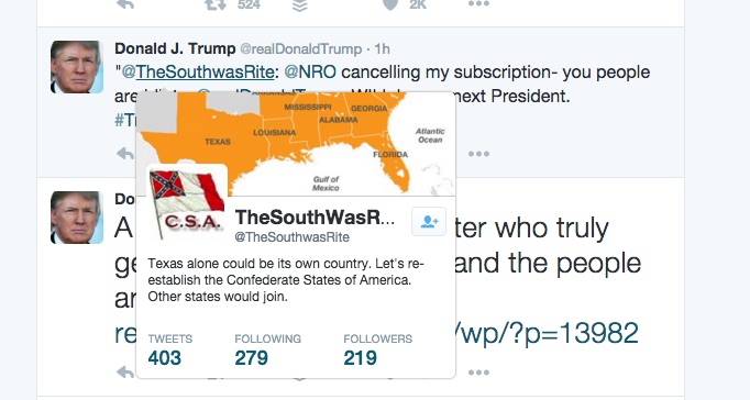 Trump retweets Southern secessionist