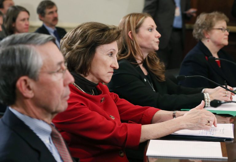WASHINGTON, DC - FEBRUARY 21: (L-R) Professor Stephen S. Fuller, George Mason University, Marion Blakey, President and CEO of Aerospace Industries Association, Megan M. Allen, 2010 Florida Teacher of the Year and Mary C. Selecky, Secretary, Washington State Department of Health,  participate in a House Democratic Steering and Policy Committee hearing February 21, 2013 on Capitol Hill in Washington, DC. The committee is hearing testimony on what the impact of sequestration would be for the American economy, middle class families, and small businesses. (Photo by Mark Wilson/Getty Images)