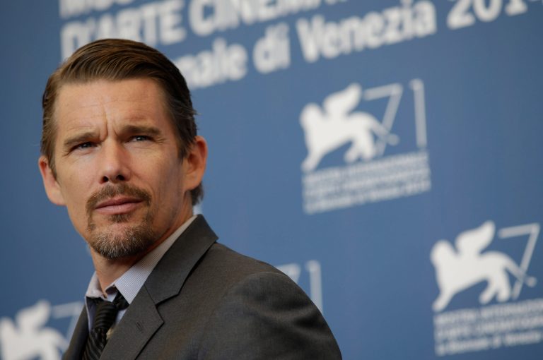 Actor Ethan Hawke poses for photographers during the Good Kill photo call, the 71st edition of the Venice Film Festival in Venice, Italy, Friday, Sept. 5, 2014.  (AP Photo/Andrew Medichini)