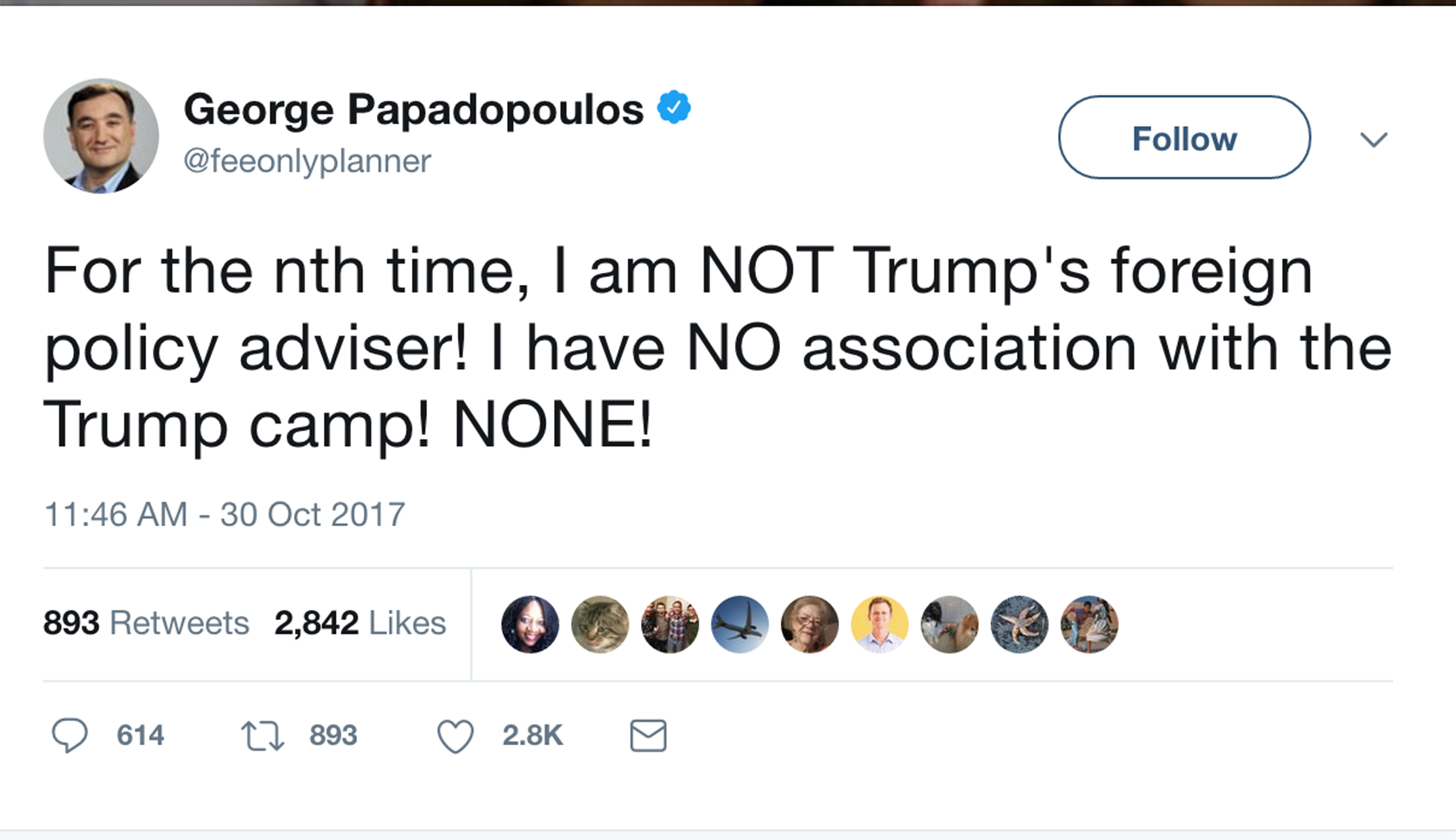 Twitter users attack wrong George Papadopoulos after former Trump adviser pleads guilty in Russia investigation
