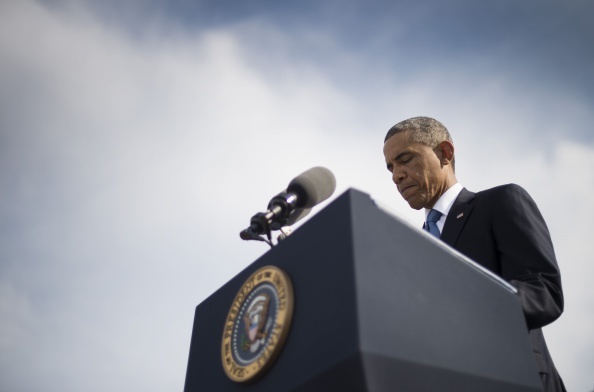 Airstrikes, support for ground forces, and the building of a coalition of allies are key to that strategy, Obama remarked in his weekly radio address. (JIM WATSON/AFP/Getty images)