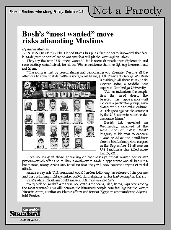 Reuters on the most wanted list.