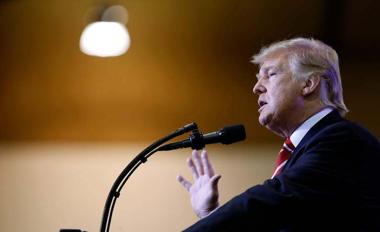 Trump spoke about funding at a rally in Phoenix. (AP Photo/Alex Brandon)