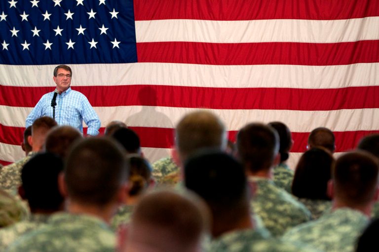 Defense Secretary Ash Carter speaks with paratroopers assigned to the 82nd Airborne Division during a troop event on Fort Bragg, N.C., July 10, 2015. (U.S. Army photo by Staff Sgt. Kissta DiGregorio)