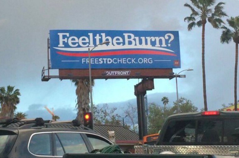 Using the colors and font of Sanders logo with his slogan 