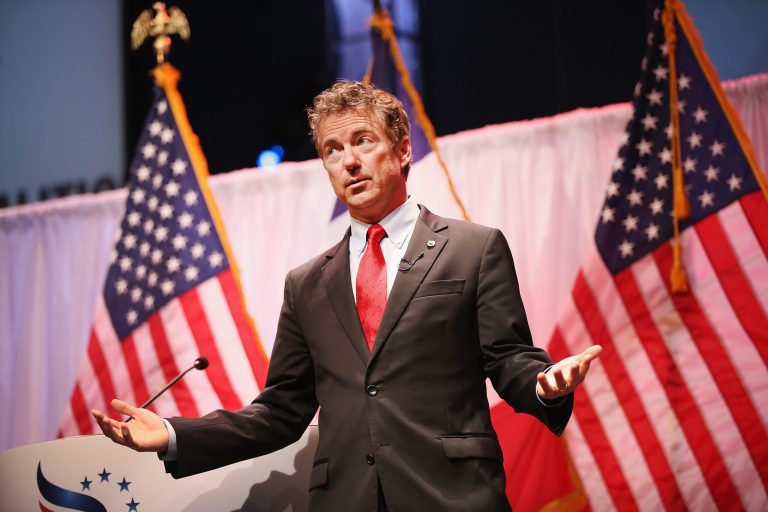 Sen. Rand Paul, R-Ky., speaks to guests gathered at the Point of Grace Church for the Iowa Faith and Freedom Coalition 2015 Spring Kickoff on April 25, 2015 in Waukee, Iowa. (Photo by Scott Olson/Getty Images)