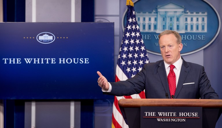 White House press secretary Sean Spicer downplayed a report that President Obama warned President Trump about hiring retired Lt. Gen. Mike Flynn as his national security adviser. (AP Photo/Andrew Harnik)