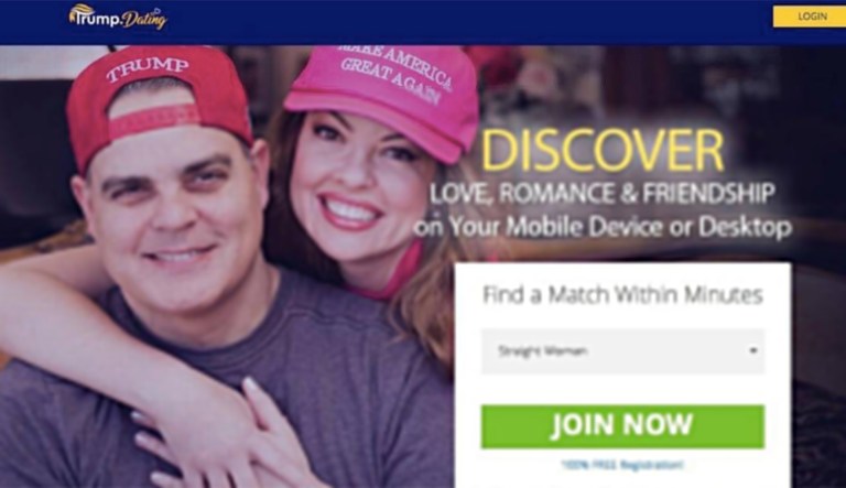 The dating website features a picture of a happy couple as the first thing website users see when they arrive at the 