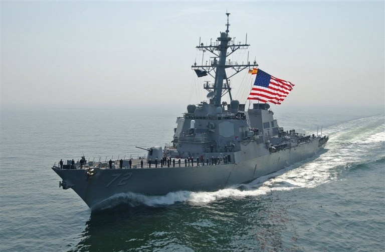 The destroyer USS Mahan fired three warning shots at the boats on Sunday. (Navy photo)