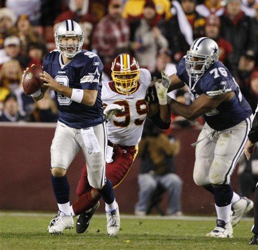Dallas Cowboys quarterback Tony Romo drops back to pass against the Redskins in a 2008 matchup, one of many the Cowboys have won in recent years.