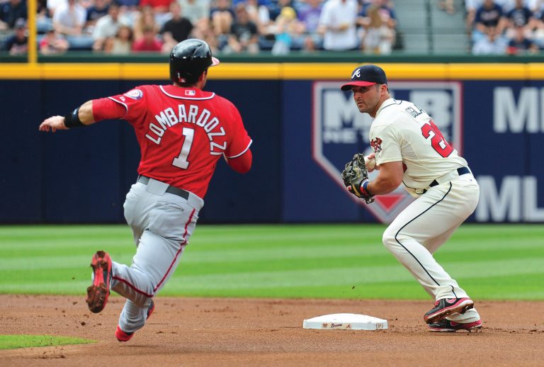 Scott Cunningham/Getty Images
Nationals leftfielder Steve Lombardozzi had one hit and averaging .231. Washington lost to Atlanta on Sunday afternoon.